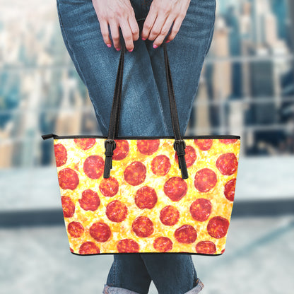 Pepperoni Pizza Print Leather Tote Bag