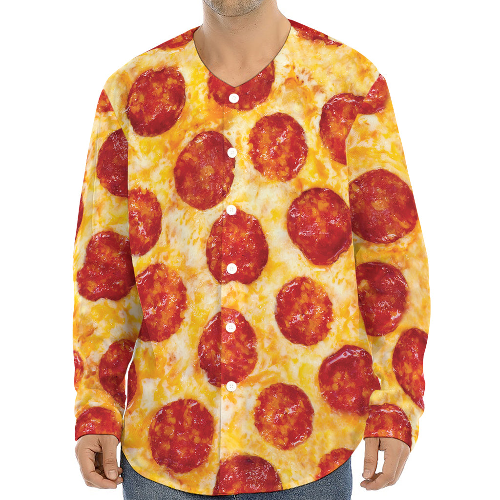 Pepperoni Pizza Print Long Sleeve Baseball Jersey
