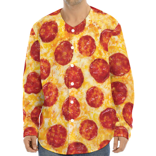 Pepperoni Pizza Print Long Sleeve Baseball Jersey