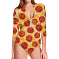 Pepperoni Pizza Print Long Sleeve Swimsuit
