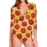 Pepperoni Pizza Print Long Sleeve Swimsuit