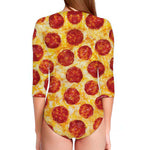 Pepperoni Pizza Print Long Sleeve Swimsuit