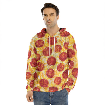 Pepperoni Pizza Print Men's Velvet Pullover Hoodie