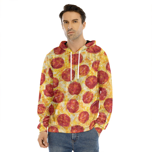 Pepperoni Pizza Print Men's Velvet Pullover Hoodie