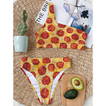 Pepperoni Pizza Print One Shoulder Bikini Top
