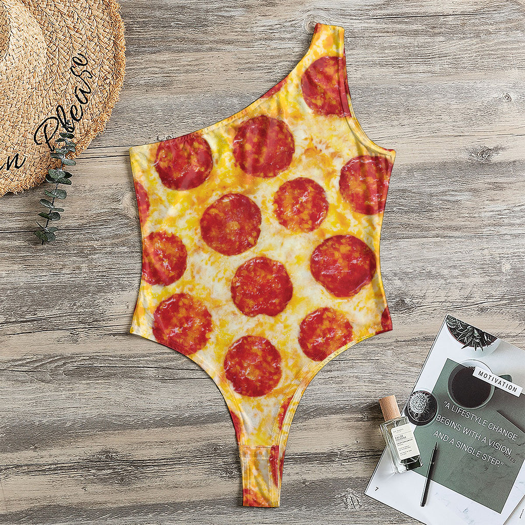 Pepperoni Pizza Print One Shoulder Bodysuit