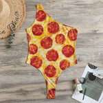 Pepperoni Pizza Print One Shoulder Bodysuit