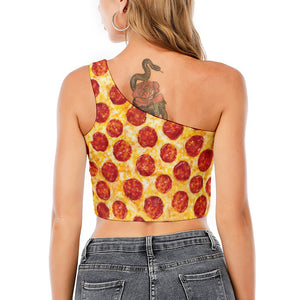 Pepperoni Pizza Print One Shoulder Crop Top