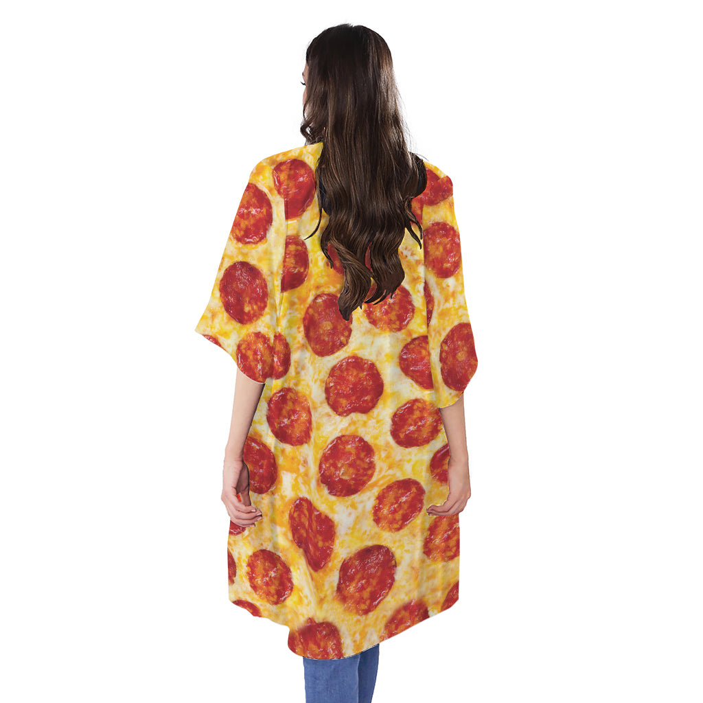 Pepperoni Pizza Print Open Front Beach Cover Up