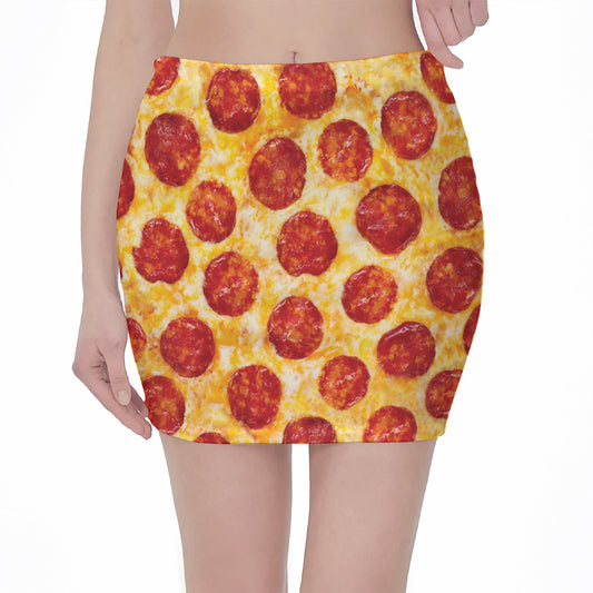 Pepperoni Pizza Print Pencil Mini Skirt