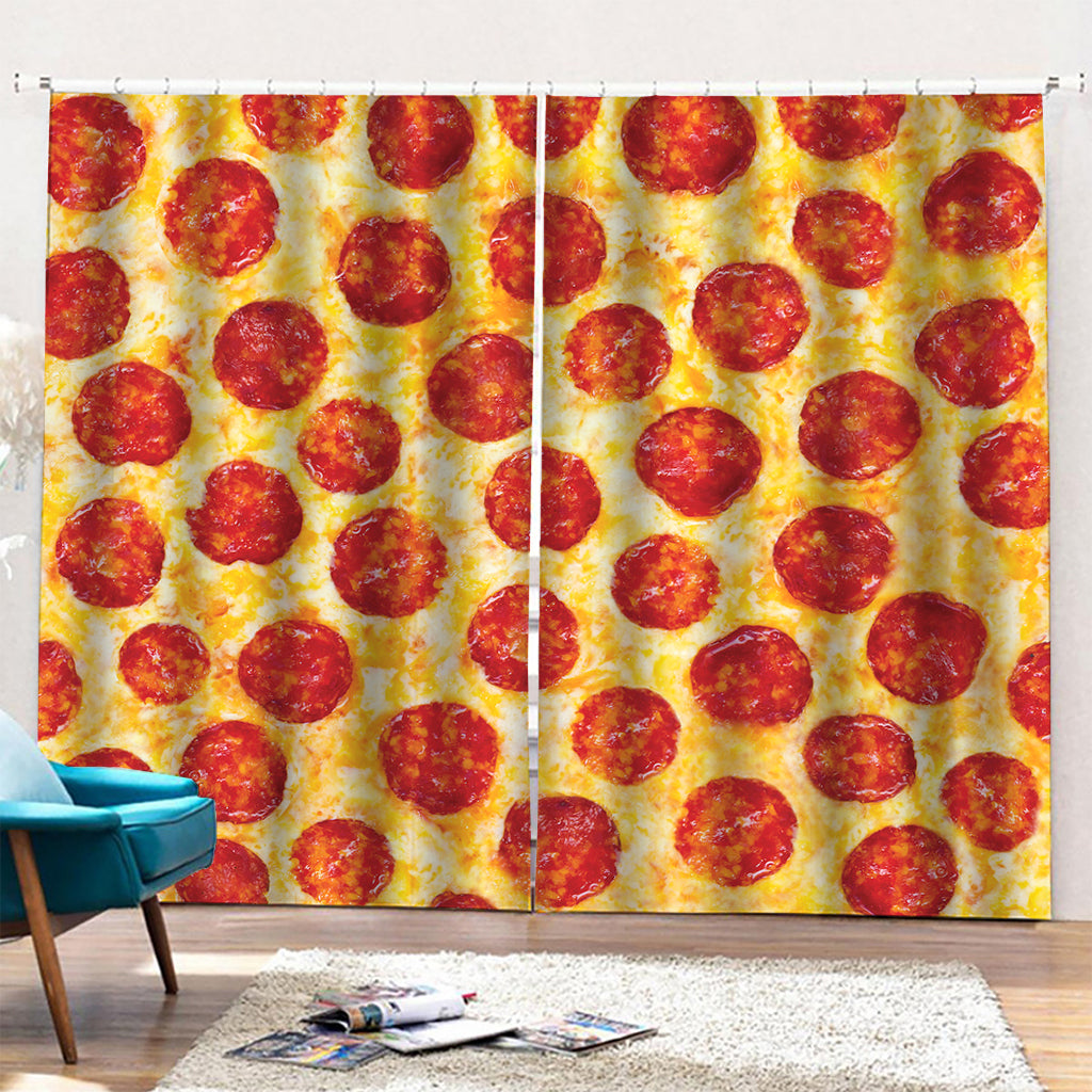 Pepperoni Pizza Print Pencil Pleat Curtains