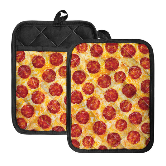 Pepperoni Pizza Print Pot Holders With Pocket