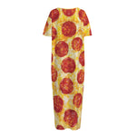 Pepperoni Pizza Print Short Sleeve Long Nightdress