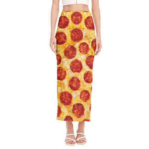 Pepperoni Pizza Print Side Slit Maxi Skirt