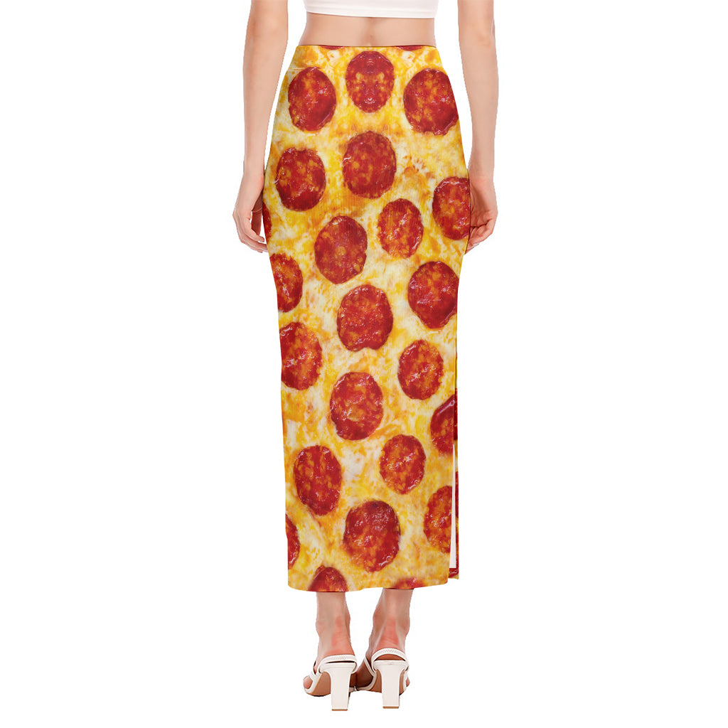 Pepperoni Pizza Print Side Slit Maxi Skirt