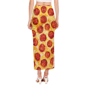 Pepperoni Pizza Print Side Slit Maxi Skirt