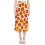 Pepperoni Pizza Print Side Slit Midi Skirt