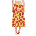 Pepperoni Pizza Print Side Slit Midi Skirt