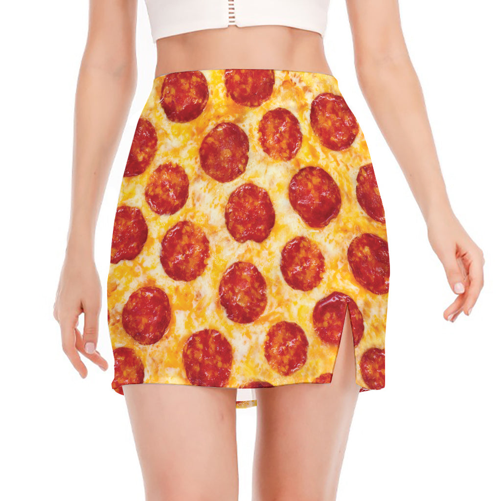 Pepperoni Pizza Print Side Slit Mini Skirt