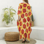 Pepperoni Pizza Print Silk V-Neck Kaftan Dress