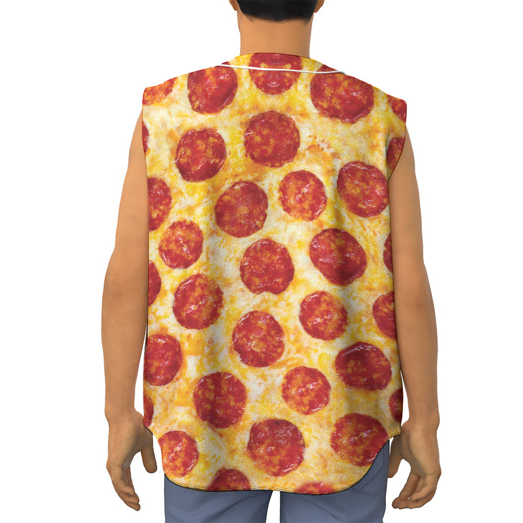 Pepperoni Pizza Print Sleeveless Baseball Jersey