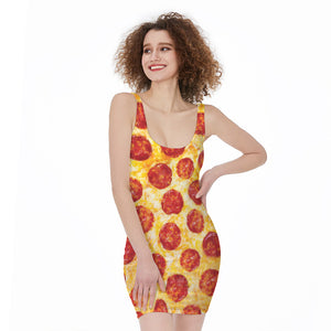 Pepperoni Pizza Print Sleeveless Bodycon Dress