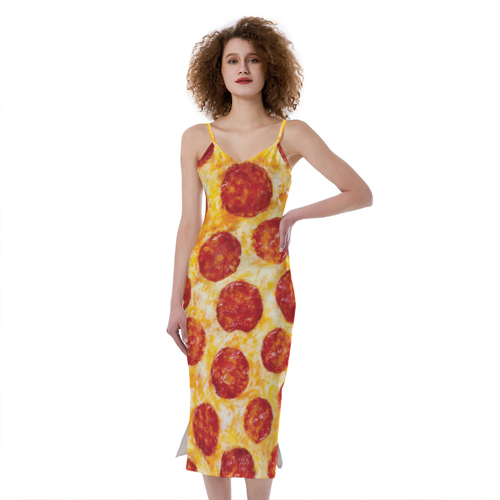 Pepperoni Pizza Print Slim Fit Midi Cami Dress