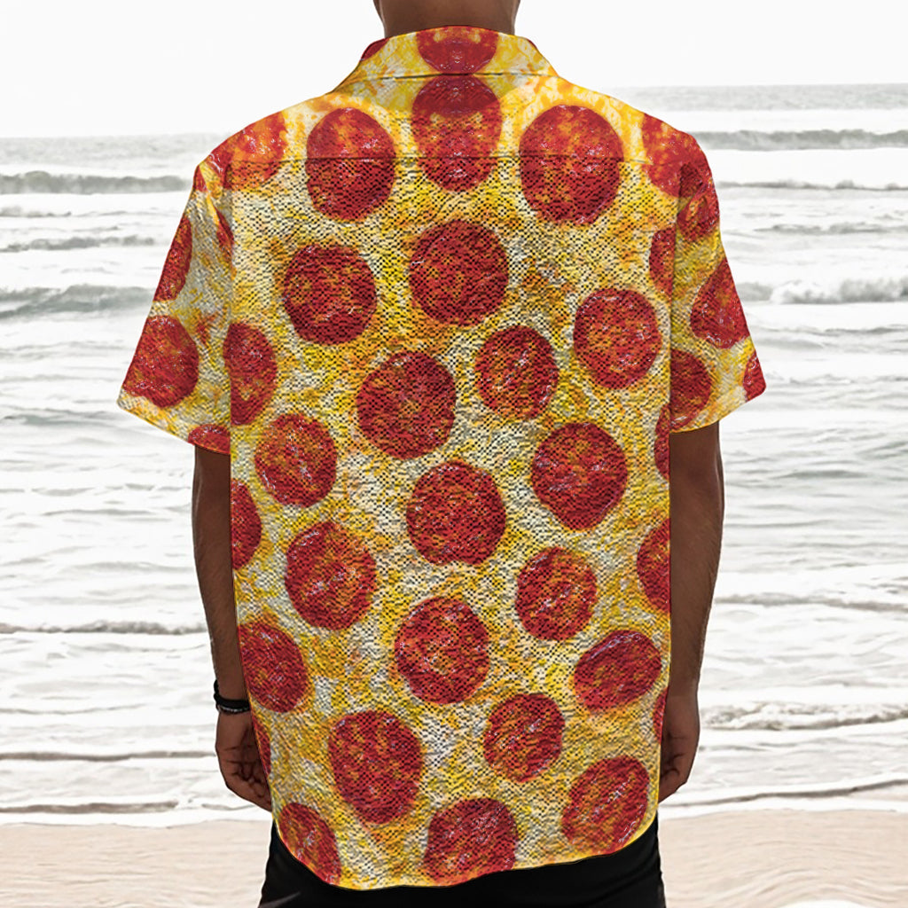 Pepperoni Pizza Print Textured Short Sleeve Shirt