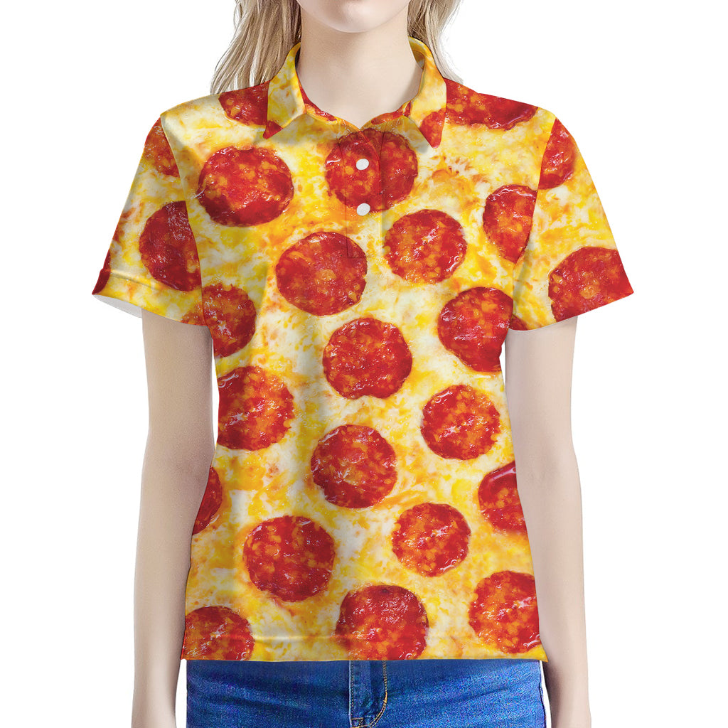 Pepperoni Pizza Print Women's Polo Shirt
