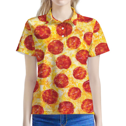 Pepperoni Pizza Print Women's Polo Shirt