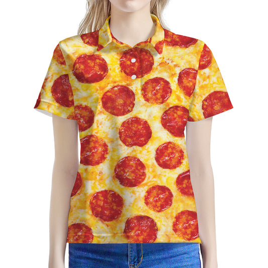 Pepperoni Pizza Print Women's Polo Shirt