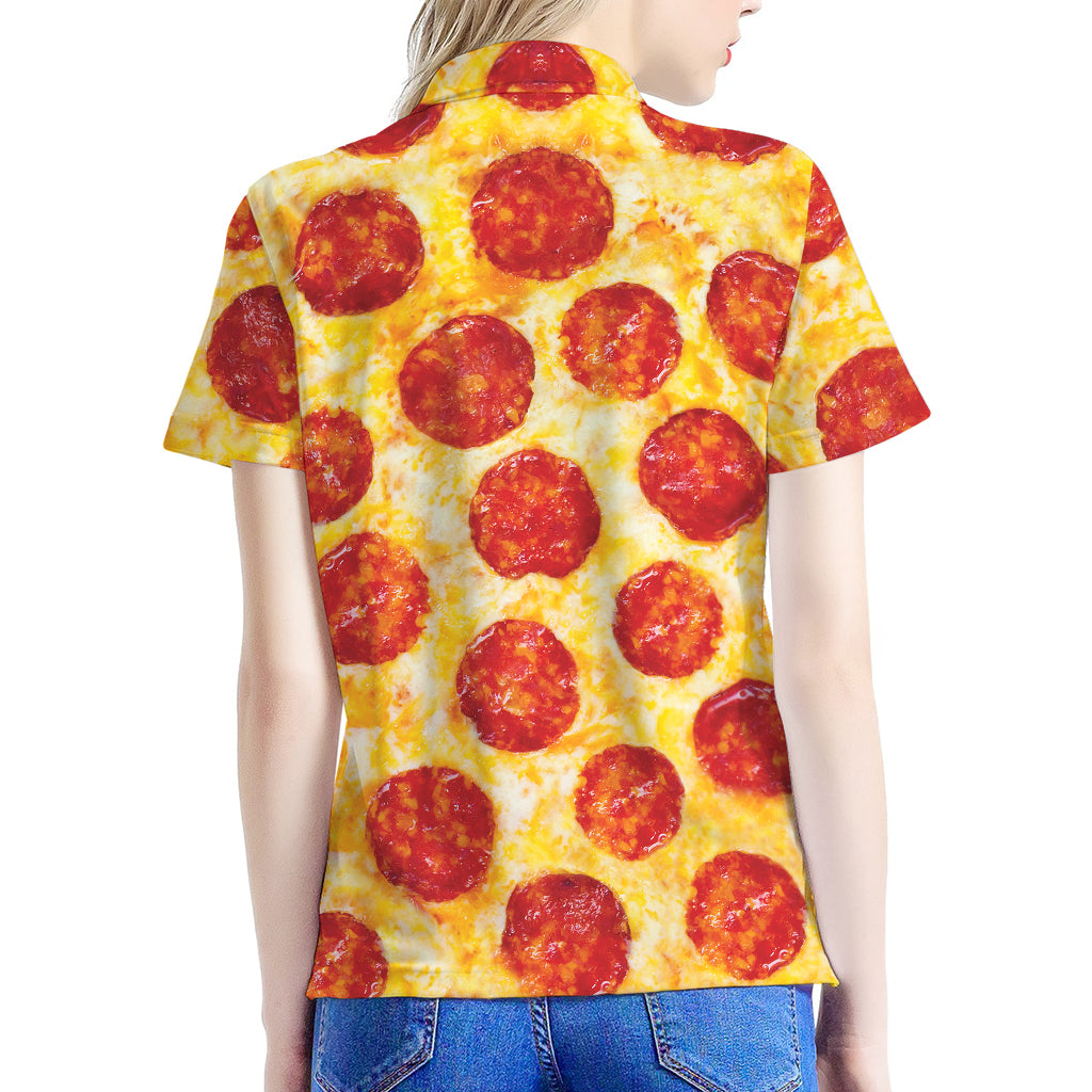 Pepperoni Pizza Print Women's Polo Shirt
