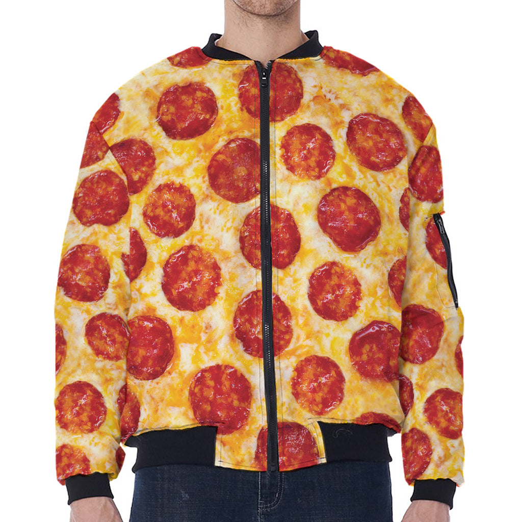 Pepperoni Pizza Print Zip Sleeve Bomber Jacket