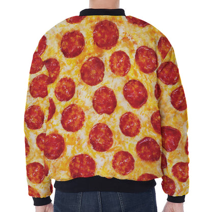 Pepperoni Pizza Print Zip Sleeve Bomber Jacket