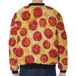 Pepperoni Pizza Print Zip Sleeve Bomber Jacket
