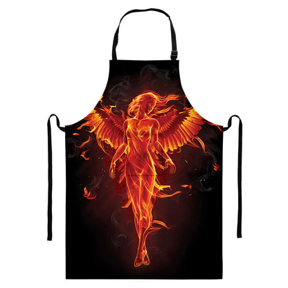 Phoenix Angel Print Bib Apron With Pocket