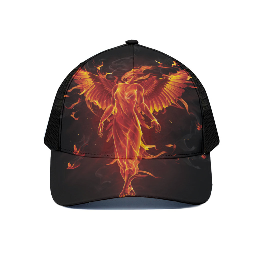 Phoenix Angel Print Black Mesh Trucker Cap