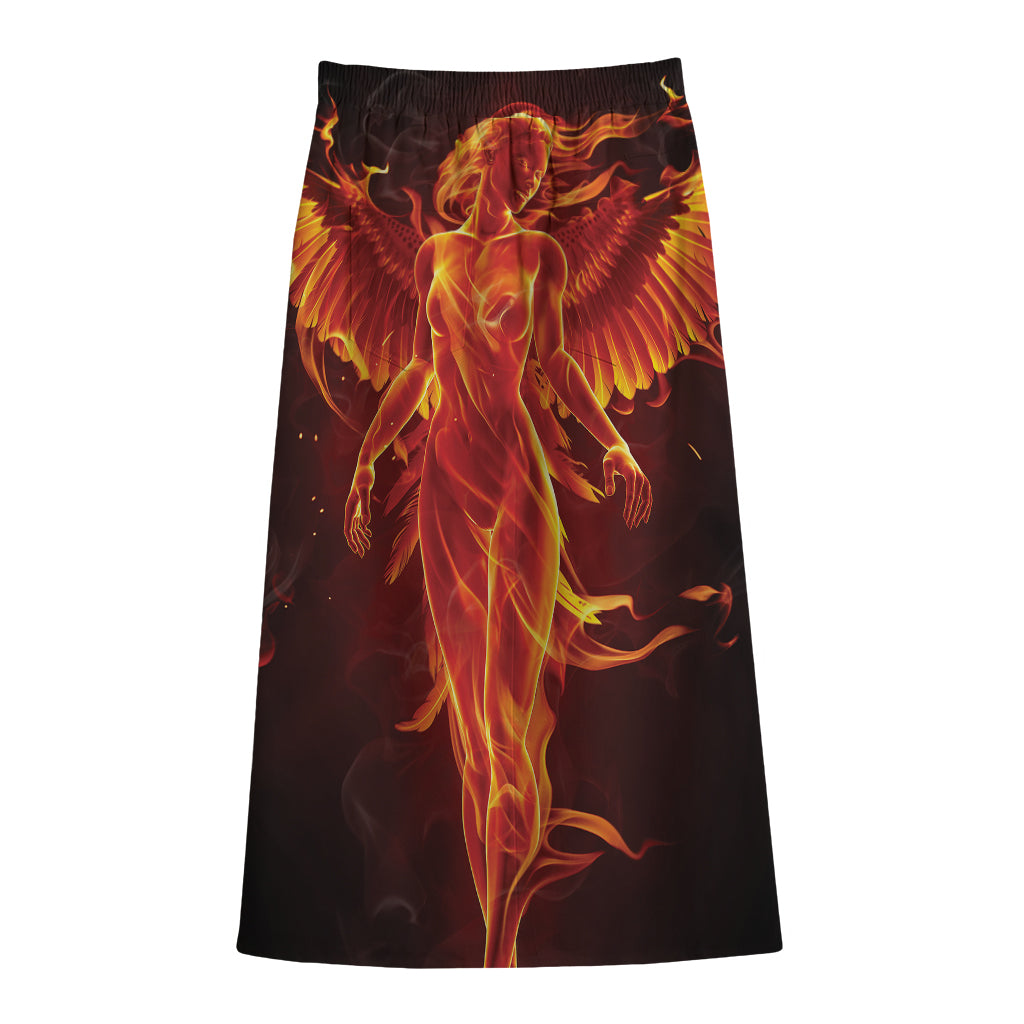 Phoenix Angel Print Cotton Front Slit Maxi Skirt