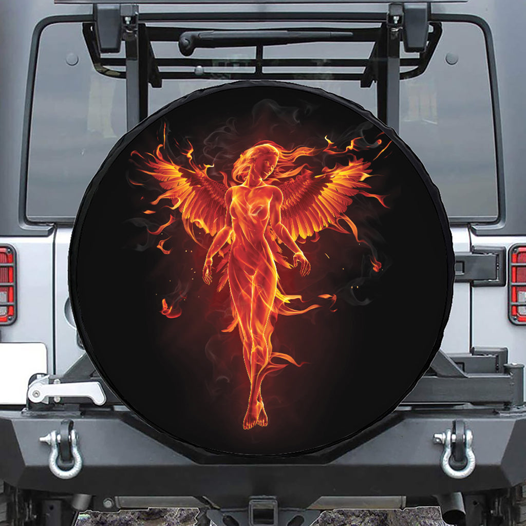 Phoenix Angel Print Leather Spare Tire Cover
