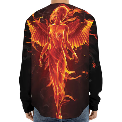 Phoenix Angel Print Long Sleeve Baseball Jersey