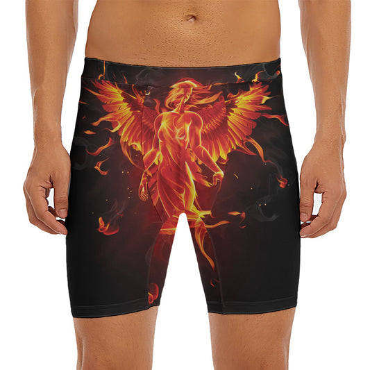 Phoenix Angel Print Men's Long Boxer Briefs