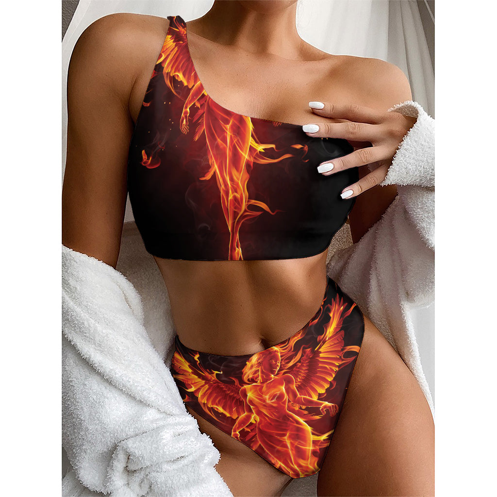 Phoenix Angel Print One Shoulder Bikini Top