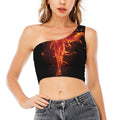 Phoenix Angel Print One Shoulder Crop Top