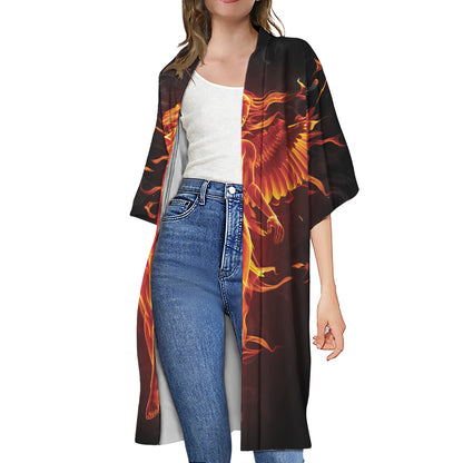 Phoenix Angel Print Open Front Beach Cover Up