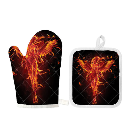Phoenix Angel Print Oven Mitt And Pot Holder Set