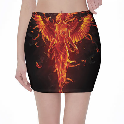 Phoenix Angel Print Pencil Mini Skirt
