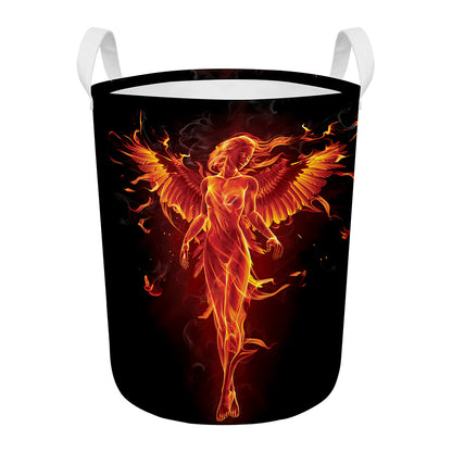 Phoenix Angel Print Round Laundry Basket