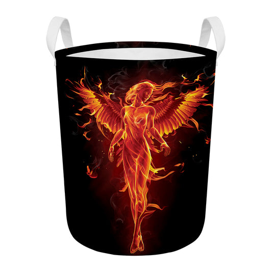 Phoenix Angel Print Round Laundry Basket