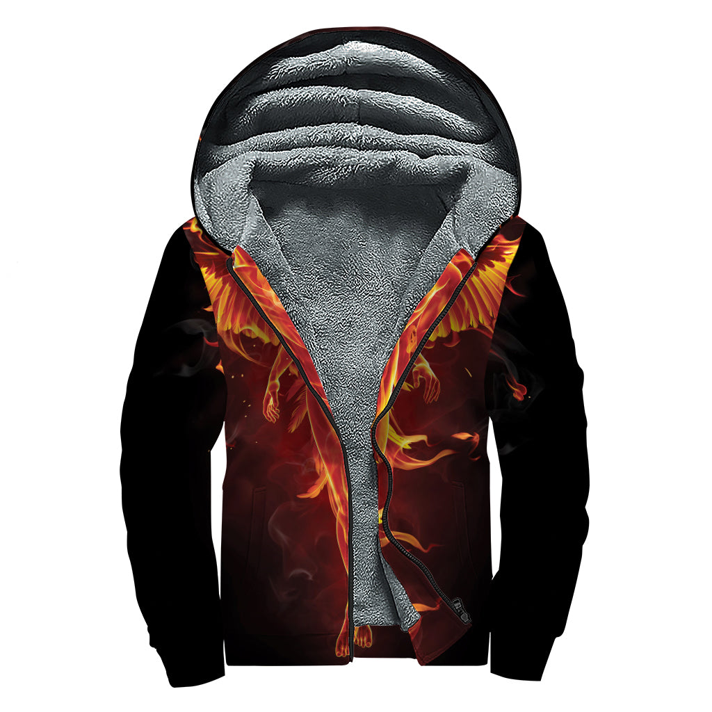 Phoenix Angel Print Sherpa Lined Zip Up Hoodie