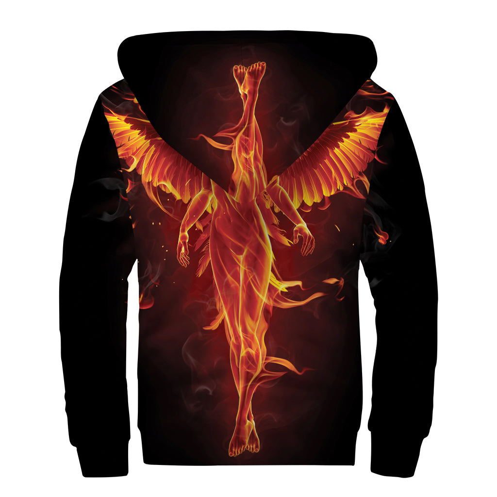 Phoenix Angel Print Sherpa Lined Zip Up Hoodie